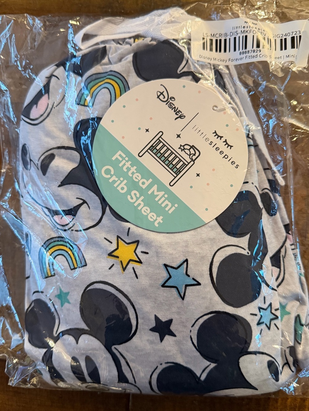 NWT Little Sleepies Disney Mickey Forever Fitted Mini Crib Sheet